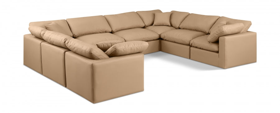 Meridian Furniture - Indulge 140" Vegan Leather Upholstered 8 Piece Modular Sectional - 146Tan-Sec8A - GreatFurnitureDeal
