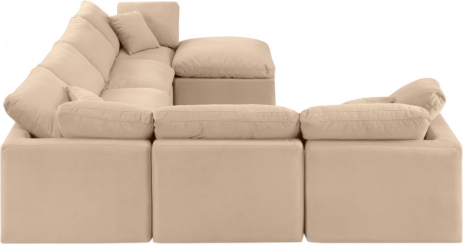 Meridian Furniture - Indulge 140" Velvet Upholstered 7 Piece Modular Sectional - 147Beige-Sec7A - GreatFurnitureDeal
