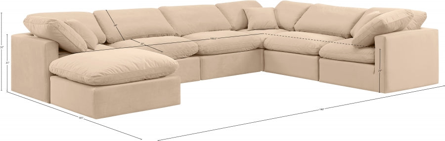 Meridian Furniture - Indulge 140" Velvet Upholstered 7 Piece Modular Sectional - 147Beige-Sec7A - GreatFurnitureDeal