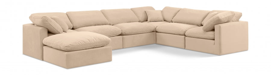 Meridian Furniture - Indulge 140" Velvet Upholstered 7 Piece Modular Sectional - 147Beige-Sec7A - GreatFurnitureDeal