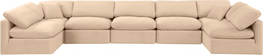Meridian Furniture - Indulge 175" Velvet Upholstered 7 Piece Modular Sectional - 147Beige-Sec7B - GreatFurnitureDeal