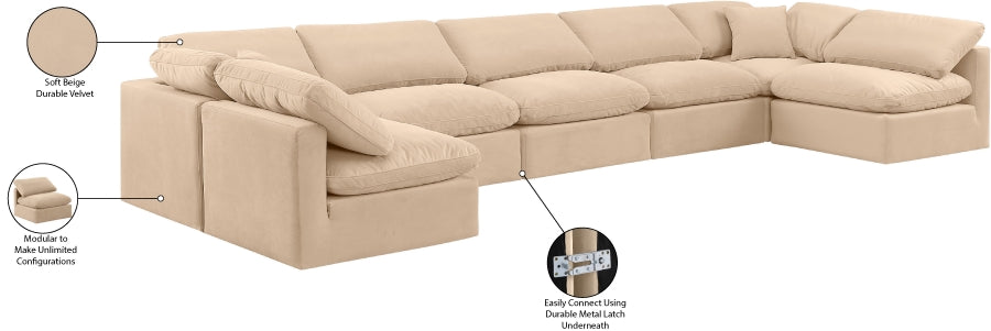 Meridian Furniture - Indulge 175" Velvet Upholstered 7 Piece Modular Sectional - 147Beige-Sec7B - GreatFurnitureDeal