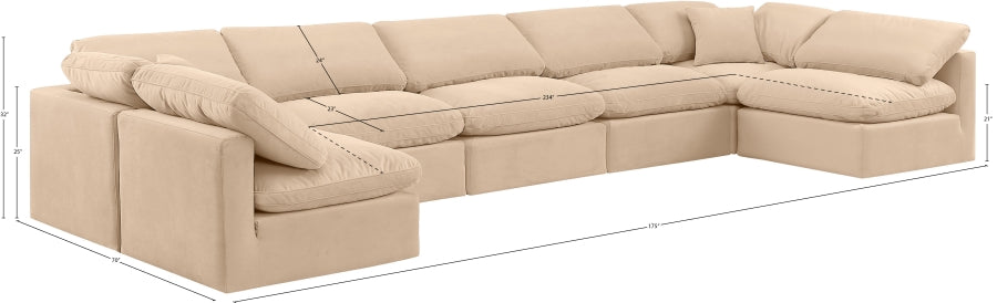 Meridian Furniture - Indulge 175" Velvet Upholstered 7 Piece Modular Sectional - 147Beige-Sec7B - GreatFurnitureDeal
