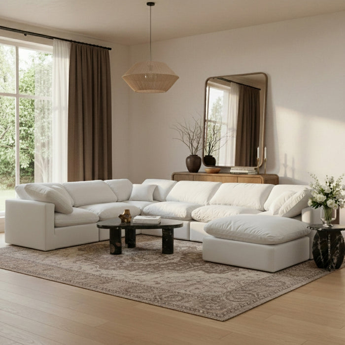 Meridian Furniture - Indulge 140" Velvet Upholstered 7 Piece Modular Sectional - 147Cream-Sec7A - GreatFurnitureDeal