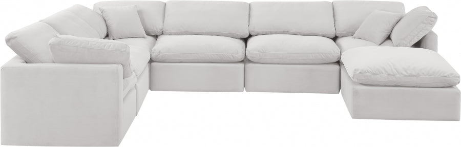 Meridian Furniture - Indulge 140" Velvet Upholstered 7 Piece Modular Sectional - 147Cream-Sec7A - GreatFurnitureDeal