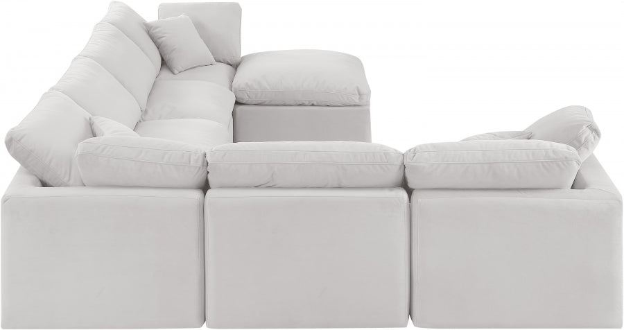 Meridian Furniture - Indulge 140" Velvet Upholstered 7 Piece Modular Sectional - 147Cream-Sec7A - GreatFurnitureDeal