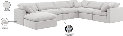 Meridian Furniture - Indulge 140" Velvet Upholstered 7 Piece Modular Sectional - 147Cream-Sec7A - GreatFurnitureDeal