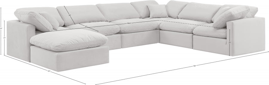 Meridian Furniture - Indulge 140" Velvet Upholstered 7 Piece Modular Sectional - 147Cream-Sec7A - GreatFurnitureDeal
