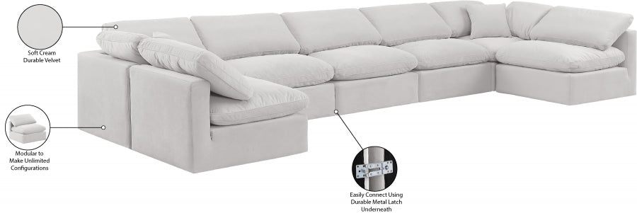 Meridian Furniture - Indulge 175" Velvet Upholstered 7 Piece Modular Sectional - 147Cream-Sec7B - GreatFurnitureDeal