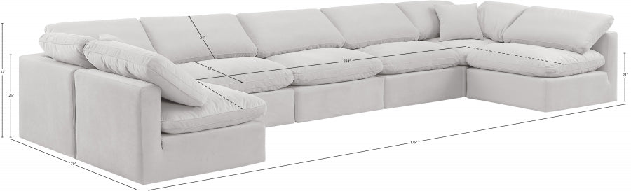 Meridian Furniture - Indulge 175" Velvet Upholstered 7 Piece Modular Sectional - 147Cream-Sec7B - GreatFurnitureDeal