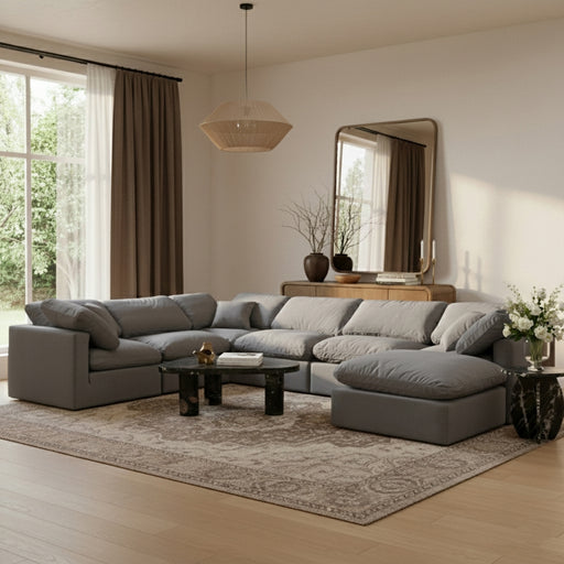 Meridian Furniture - Indulge 140" Velvet Upholstered 7 Piece Modular Sectional - 147Grey-Sec7A - GreatFurnitureDeal