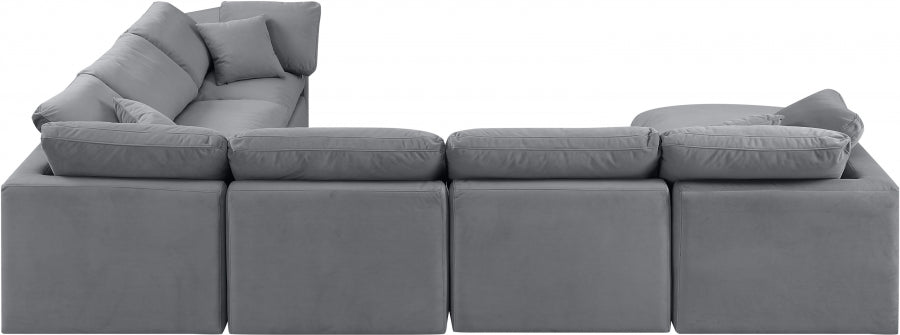 Meridian Furniture - Indulge 140" Velvet Upholstered 7 Piece Modular Sectional - 147Grey-Sec7A - GreatFurnitureDeal