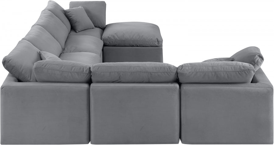 Meridian Furniture - Indulge 140" Velvet Upholstered 7 Piece Modular Sectional - 147Grey-Sec7A - GreatFurnitureDeal