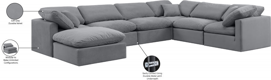 Meridian Furniture - Indulge 140" Velvet Upholstered 7 Piece Modular Sectional - 147Grey-Sec7A - GreatFurnitureDeal