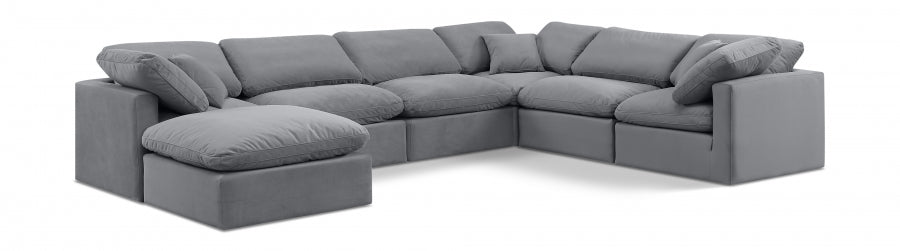 Meridian Furniture - Indulge 140" Velvet Upholstered 7 Piece Modular Sectional - 147Grey-Sec7A - GreatFurnitureDeal