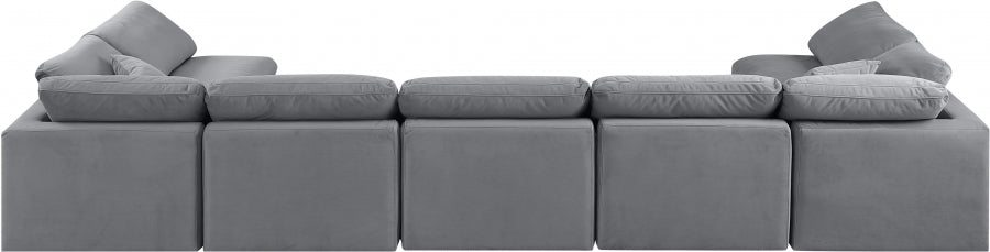 Meridian Furniture - Indulge 175" Velvet Upholstered 7 Piece Modular Sectional - 147Grey-Sec7B - GreatFurnitureDeal