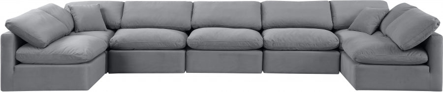 Meridian Furniture - Indulge 175" Velvet Upholstered 7 Piece Modular Sectional - 147Grey-Sec7B - GreatFurnitureDeal