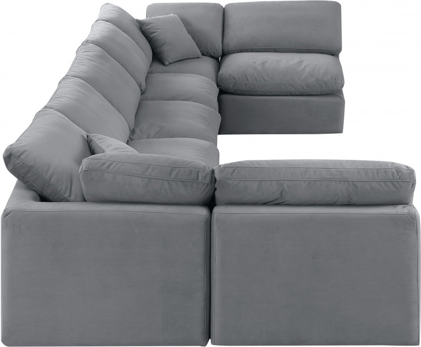 Meridian Furniture - Indulge 175" Velvet Upholstered 7 Piece Modular Sectional - 147Grey-Sec7B - GreatFurnitureDeal