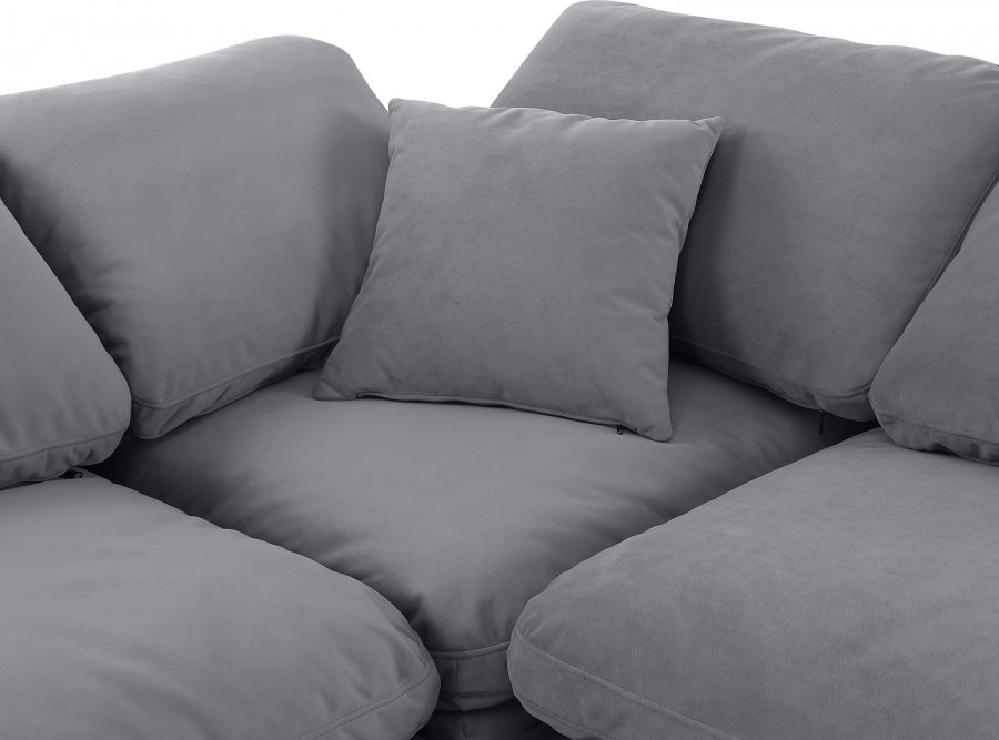 Meridian Furniture - Indulge 175" Velvet Upholstered 7 Piece Modular Sectional - 147Grey-Sec7B - GreatFurnitureDeal