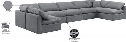 Meridian Furniture - Indulge 175" Velvet Upholstered 7 Piece Modular Sectional - 147Grey-Sec7B - GreatFurnitureDeal