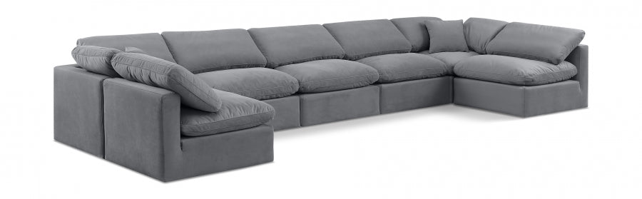 Meridian Furniture - Indulge 175" Velvet Upholstered 7 Piece Modular Sectional - 147Grey-Sec7B - GreatFurnitureDeal