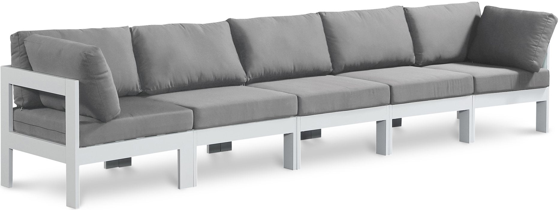 Meridian Furniture - Nizuc 150" Grey Water Resistant Fabric Upholstered 5pc. Outdoor Patio Sofa - 375Grey-S150A - GreatFurnitureDeal