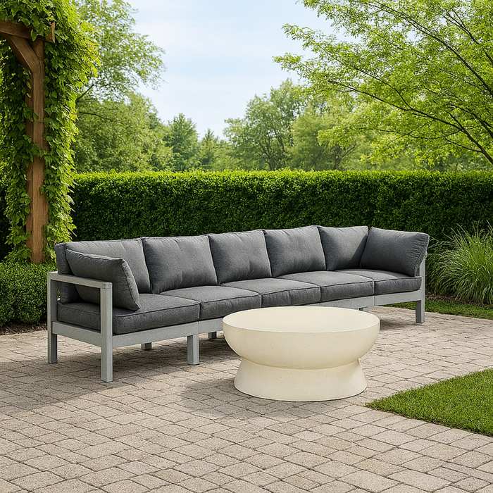 Meridian Furniture - Nizuc 150" Grey Water Resistant Fabric Upholstered 5pc. Outdoor Patio Sofa - 375Grey-S150A - GreatFurnitureDeal