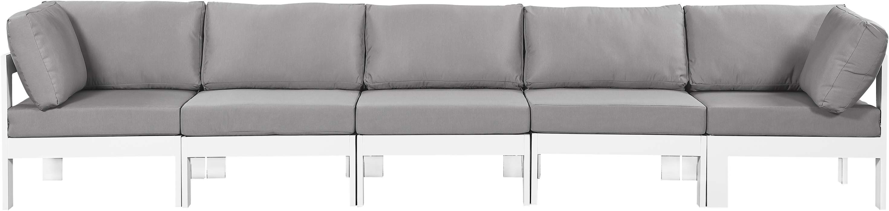 Meridian Furniture - Nizuc 150" Grey Water Resistant Fabric Upholstered 5pc. Outdoor Patio Sofa - 375Grey-S150A - GreatFurnitureDeal