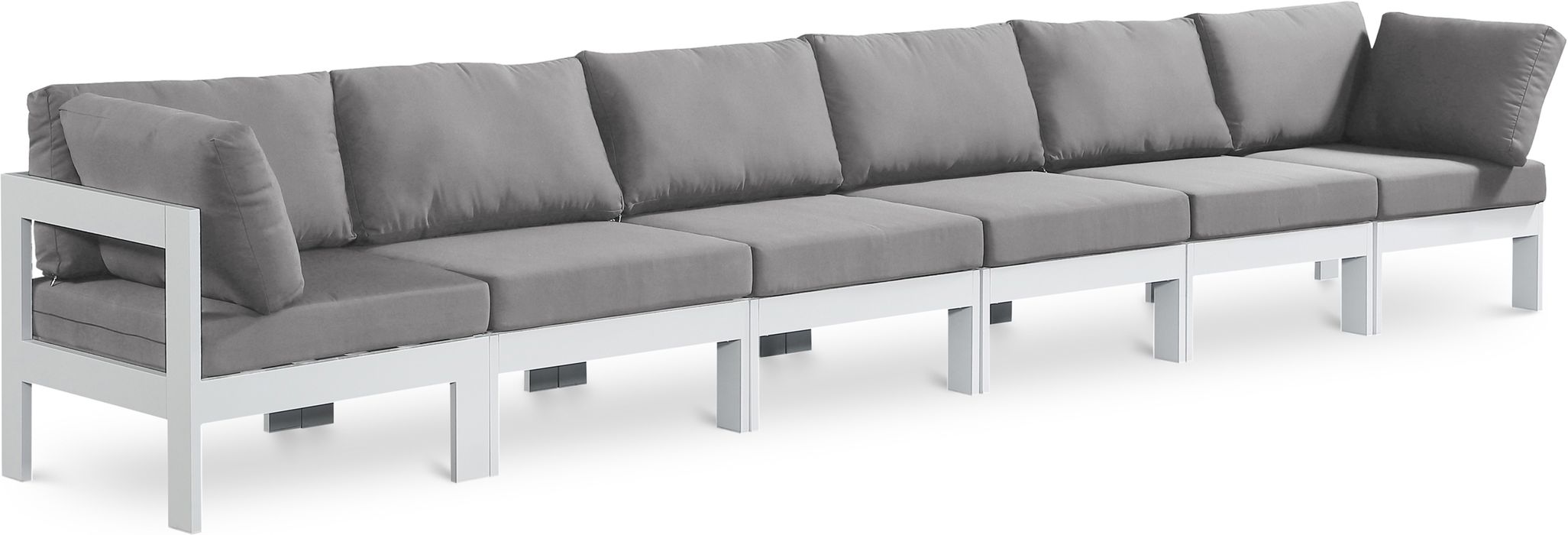 Meridian Furniture - Nizuc 180" Grey Water Resistant Fabric Upholstered 6pc. Outdoor Patio Sofa - 375Grey-S180A - GreatFurnitureDeal