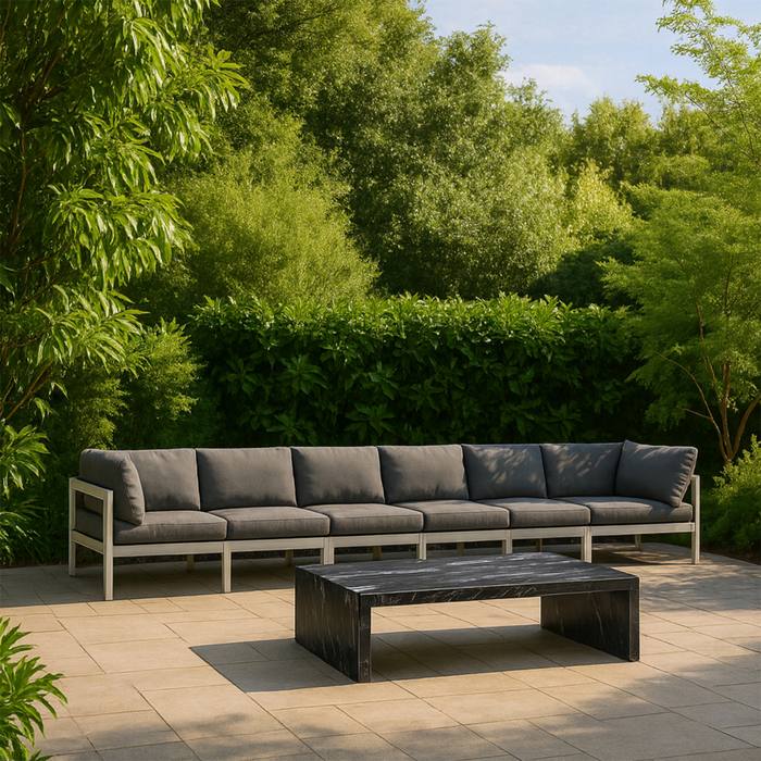 Meridian Furniture - Nizuc 180" Grey Water Resistant Fabric Upholstered 6pc. Outdoor Patio Sofa - 375Grey-S180A - GreatFurnitureDeal