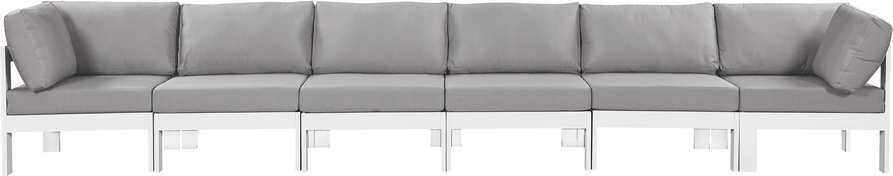 Meridian Furniture - Nizuc 180" Grey Water Resistant Fabric Upholstered 6pc. Outdoor Patio Sofa - 375Grey-S180A - GreatFurnitureDeal