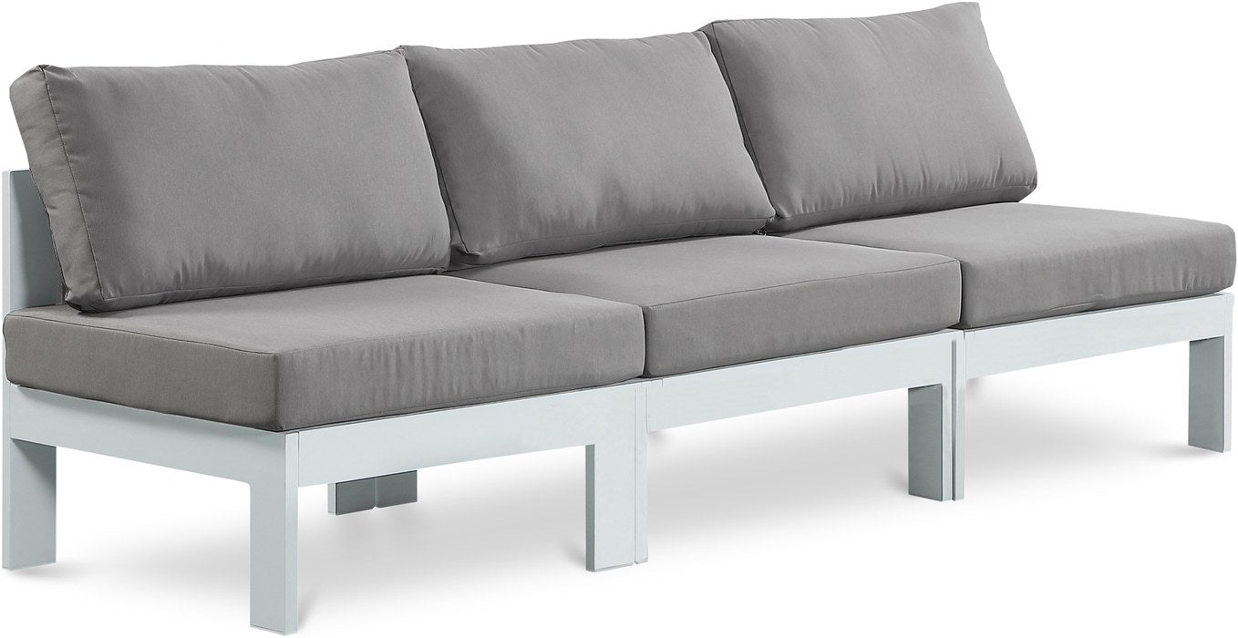 Meridian Furniture - Nizuc 90" Grey Water Resistant Fabric Upholstered 3pc. Outdoor Patio Armless Sofa - 375Grey-S90B - GreatFurnitureDeal