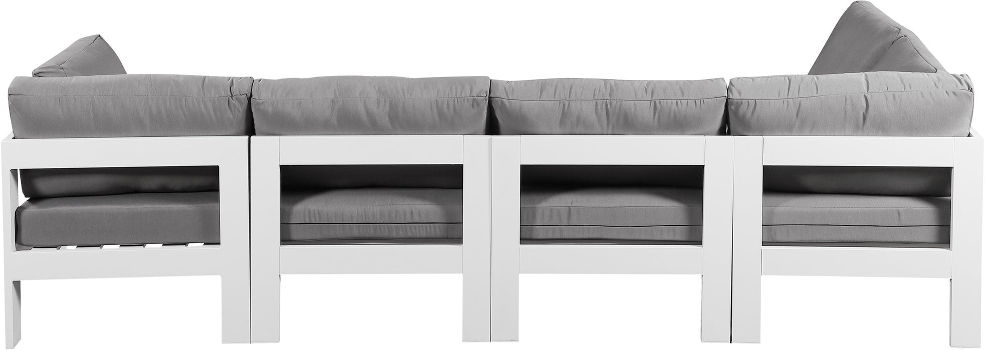 Meridian Furniture - Nizuc 120" Grey Water Resistant Fabric Upholstered 5pc. Outdoor Patio Sectional - 375Grey-Sec5C - GreatFurnitureDeal