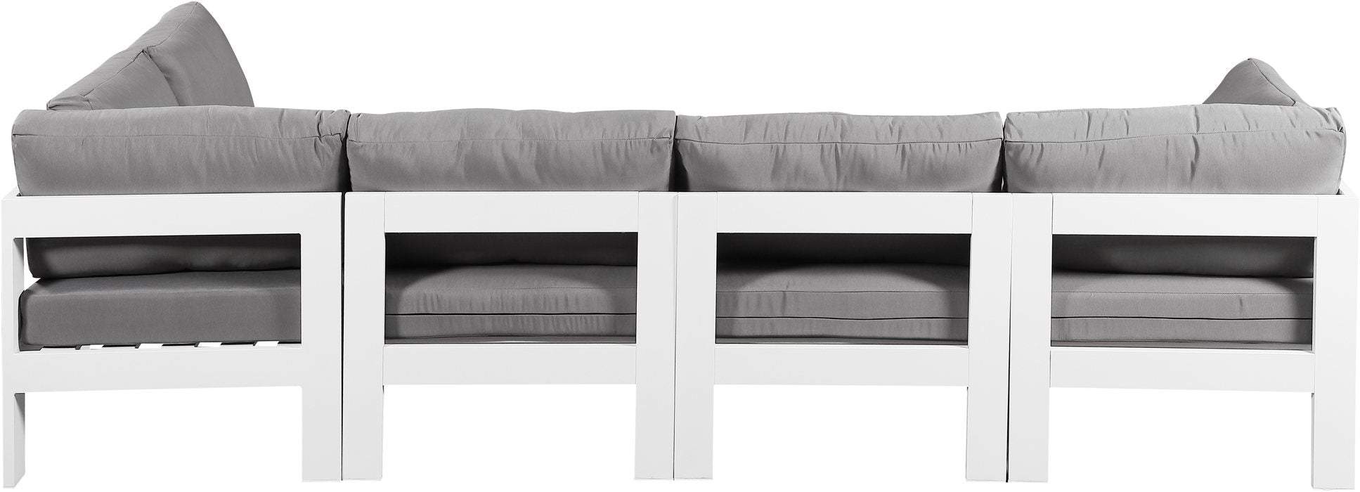 Meridian Furniture - Nizuc 120" Grey Water Resistant Fabric Upholstered 5pc. Outdoor Patio Sectional - 375Grey-Sec5C - GreatFurnitureDeal