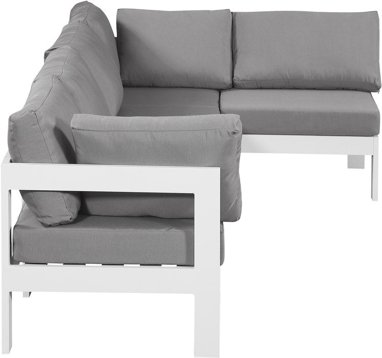 Meridian Furniture - Nizuc 120" Grey Water Resistant Fabric Upholstered 5pc. Outdoor Patio Sectional - 375Grey-Sec5C - GreatFurnitureDeal