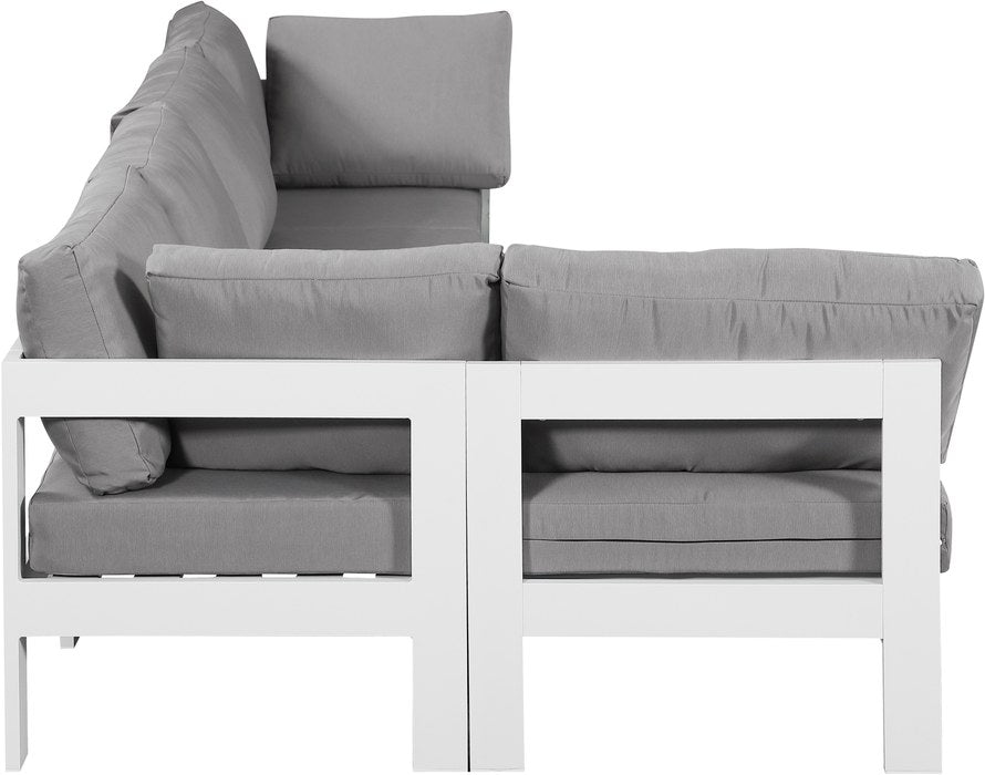Meridian Furniture - Nizuc 120" Grey Water Resistant Fabric Upholstered 5pc. Outdoor Patio Sectional - 375Grey-Sec5C - GreatFurnitureDeal