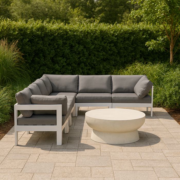 Meridian Furniture - Nizuc 120" Grey Water Resistant Fabric Upholstered 6pc. Outdoor Patio Sectional - 375Grey-Sec6A - GreatFurnitureDeal