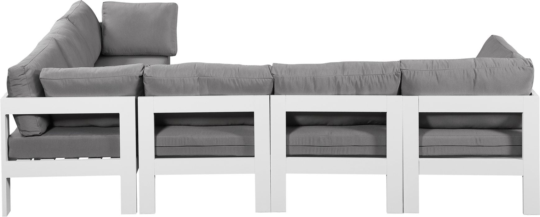 Meridian Furniture - Nizuc 120" Grey Water Resistant Fabric Upholstered 6pc. Outdoor Patio Sectional - 375Grey-Sec6A - GreatFurnitureDeal