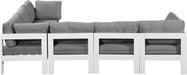 Meridian Furniture - Nizuc 120" Grey Water Resistant Fabric Upholstered 6pc. Outdoor Patio Sectional - 375Grey-Sec6A - GreatFurnitureDeal