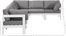 Meridian Furniture - Nizuc 120" Grey Water Resistant Fabric Upholstered 6pc. Outdoor Patio Sectional - 375Grey-Sec6A - GreatFurnitureDeal