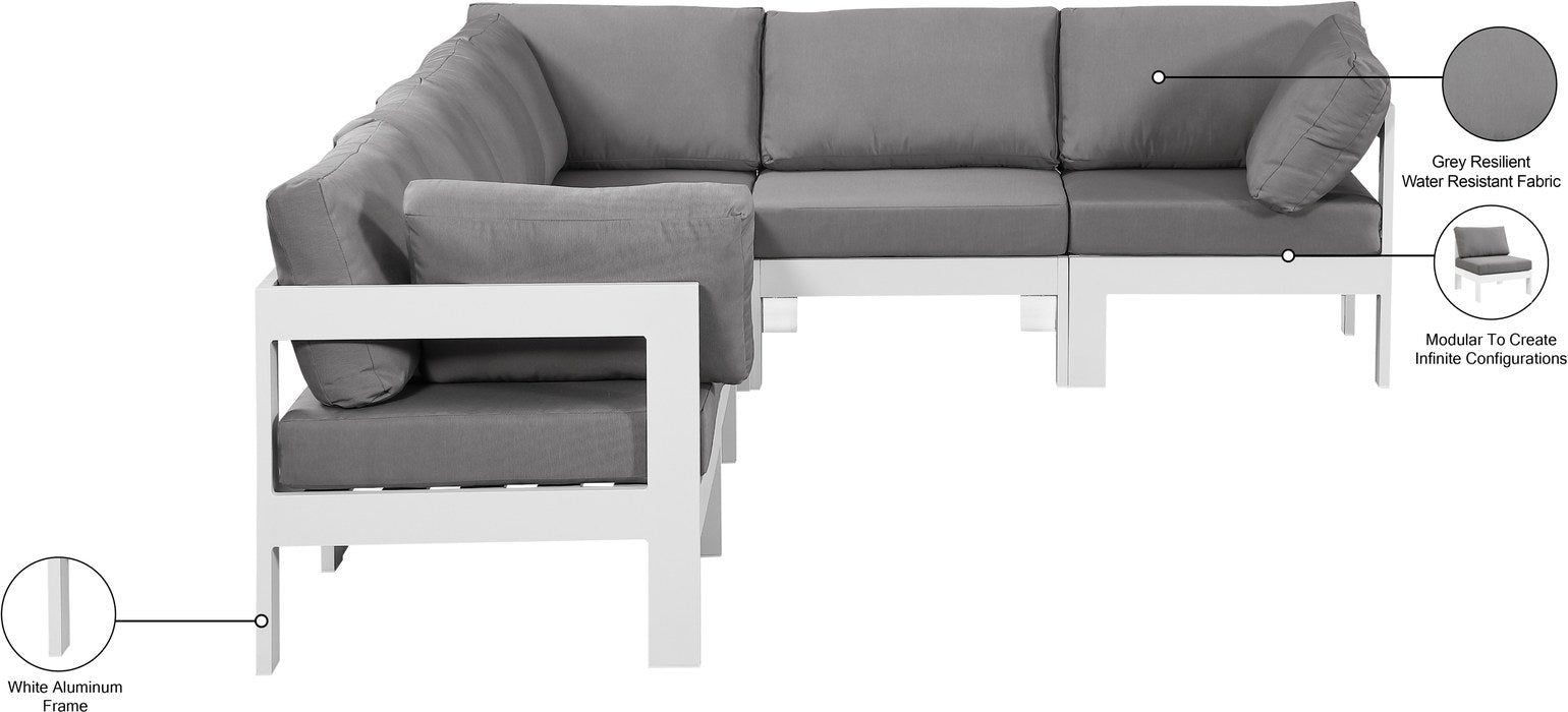 Meridian Furniture - Nizuc 120" Grey Water Resistant Fabric Upholstered 6pc. Outdoor Patio Sectional - 375Grey-Sec6A - GreatFurnitureDeal