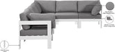 Meridian Furniture - Nizuc 120" Grey Water Resistant Fabric Upholstered 6pc. Outdoor Patio Sectional - 375Grey-Sec6A - GreatFurnitureDeal