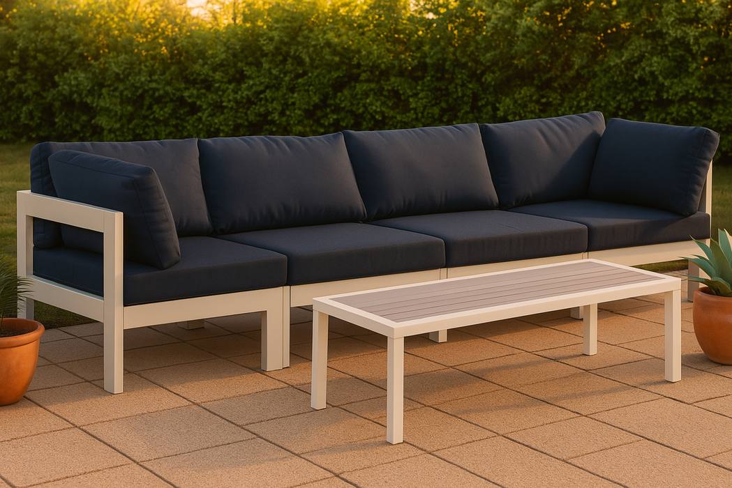 Meridian Furniture - Nizuc 120" Navy Water Resistant Fabric Upholstered 4pc. Outdoor Patio Sofa - 375Navy-S120A - GreatFurnitureDeal