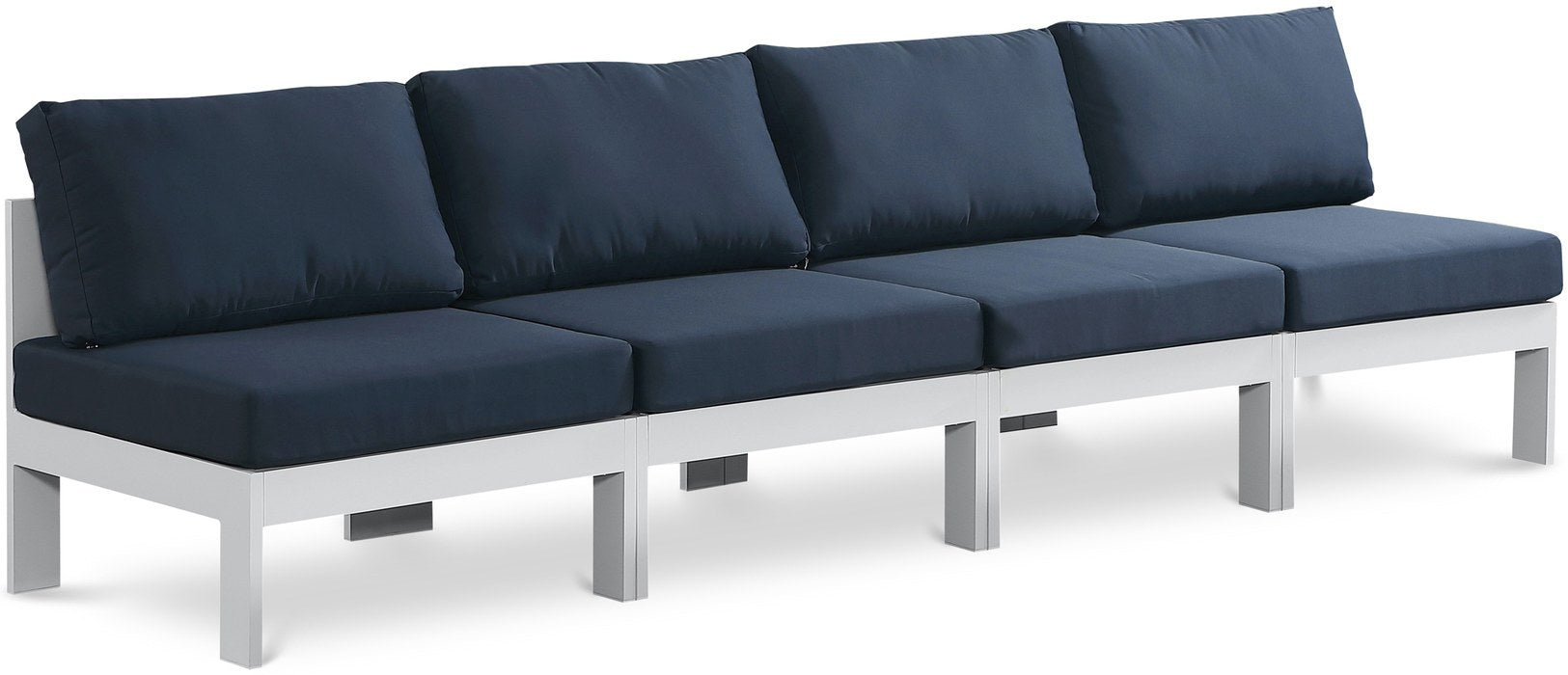 Meridian Furniture - Nizuc 120" Navy Water Resistant Fabric Upholstered 4pc. Outdoor Patio Armless Sofa - 375Navy-S120B - GreatFurnitureDeal