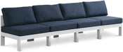 Meridian Furniture - Nizuc 120" Navy Water Resistant Fabric Upholstered 4pc. Outdoor Patio Armless Sofa - 375Navy-S120B - GreatFurnitureDeal