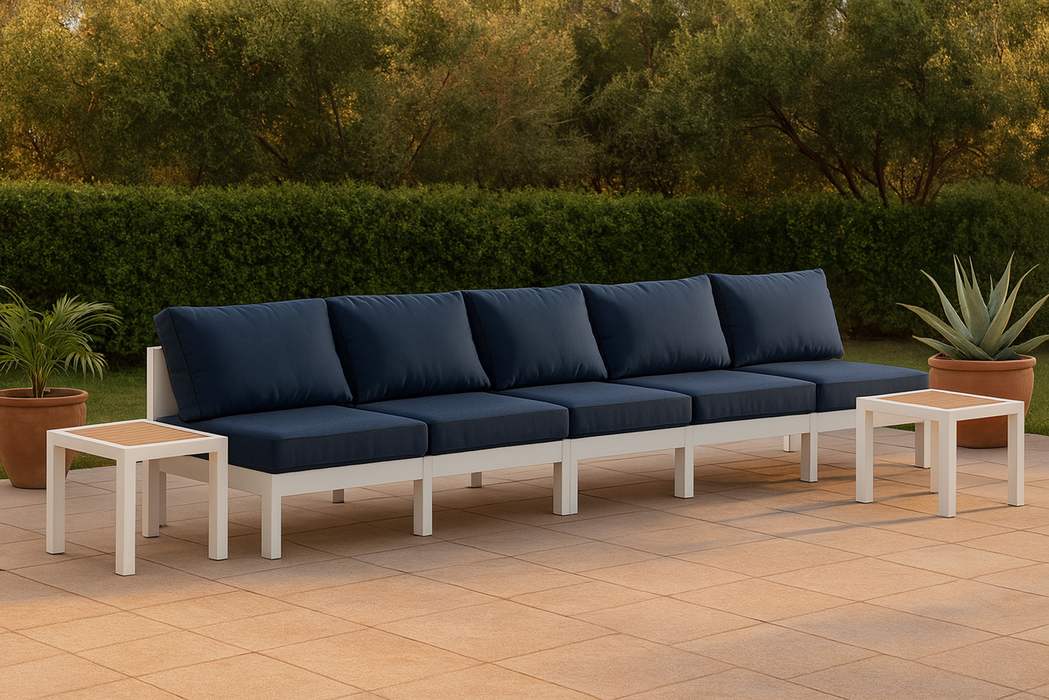 Meridian Furniture - Nizuc 120" Navy Water Resistant Fabric Upholstered 4pc. Outdoor Patio Armless Sofa - 375Navy-S120B - GreatFurnitureDeal