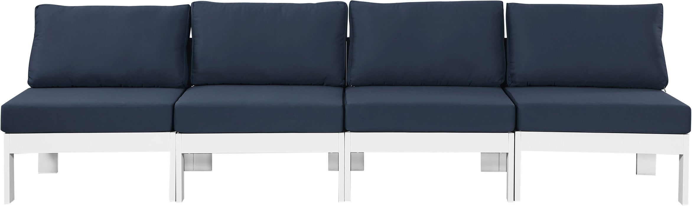 Meridian Furniture - Nizuc 120" Navy Water Resistant Fabric Upholstered 4pc. Outdoor Patio Armless Sofa - 375Navy-S120B - GreatFurnitureDeal