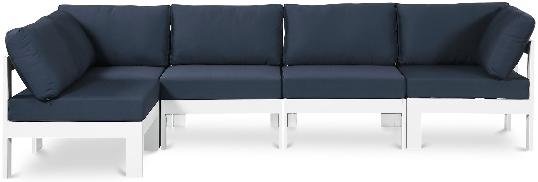 Meridian Furniture - Nizuc 120" Navy Water Resistant Fabric Upholstered 5pc. Outdoor Patio Sectional - 375Navy-Sec5C - GreatFurnitureDeal