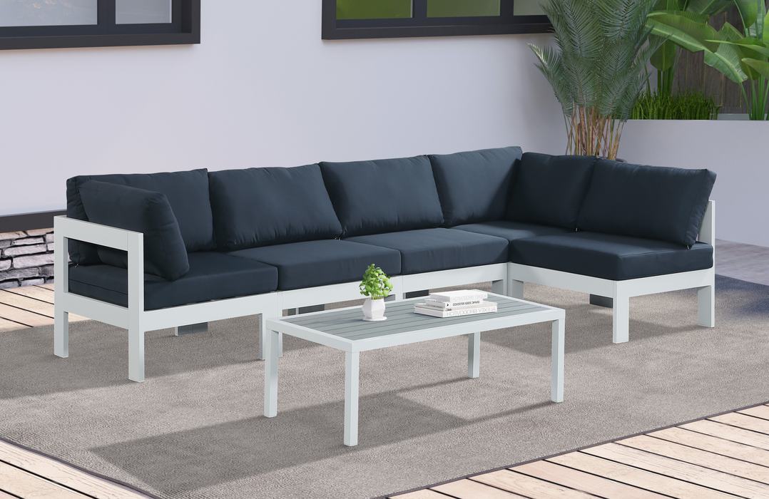 Meridian Furniture - Nizuc 120" Navy Water Resistant Fabric Upholstered 5pc. Outdoor Patio Sectional - 375Navy-Sec5C - GreatFurnitureDeal