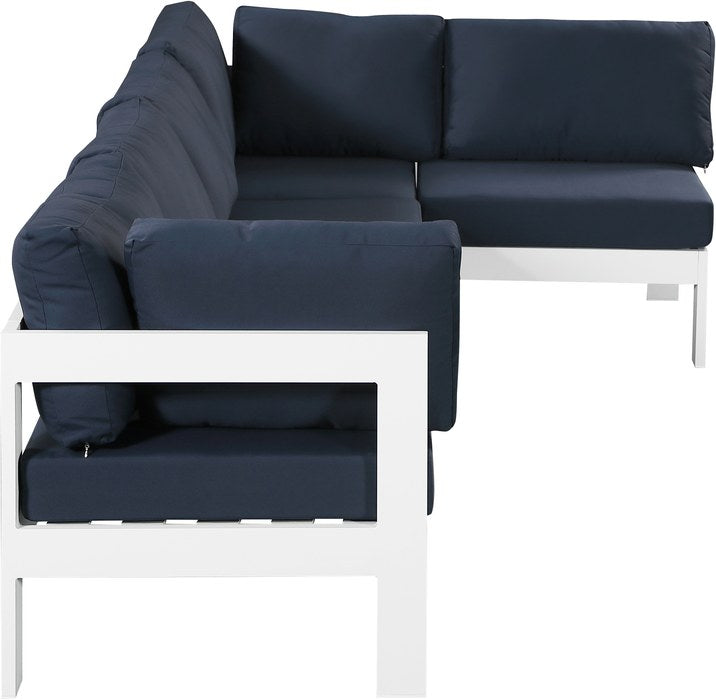 Meridian Furniture - Nizuc 120" Navy Water Resistant Fabric Upholstered 5pc. Outdoor Patio Sectional - 375Navy-Sec5C - GreatFurnitureDeal